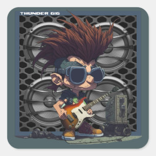 Cartoon Grunge Punk Rock & Roll Guitar Speaker Vierkante Sticker