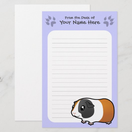 Cartoon Guinee Pig (glad haar) Briefpapier (Voorkant / Achterkant)