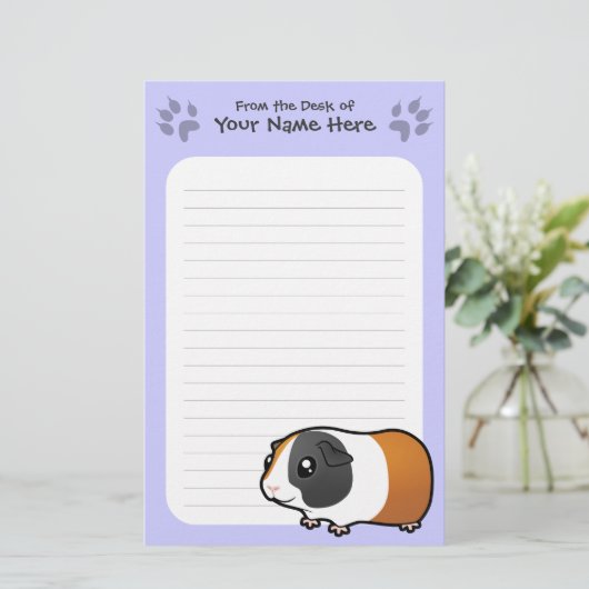 Cartoon Guinee Pig (glad haar) Briefpapier (Staand voorkant)