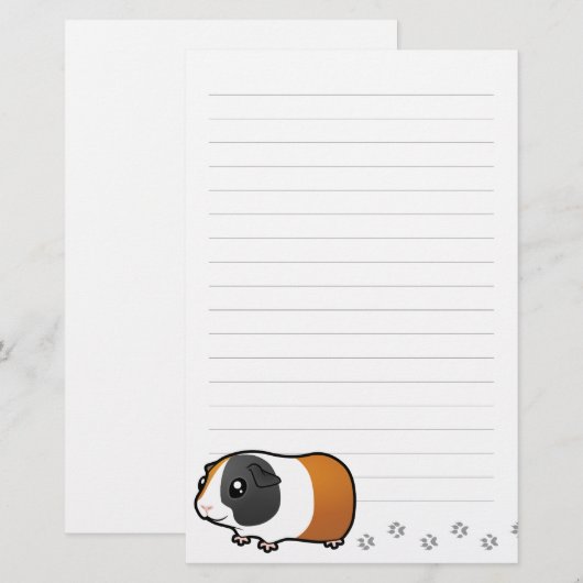 Cartoon Guinee Pig (glad haar) Briefpapier (Voorkant / Achterkant)