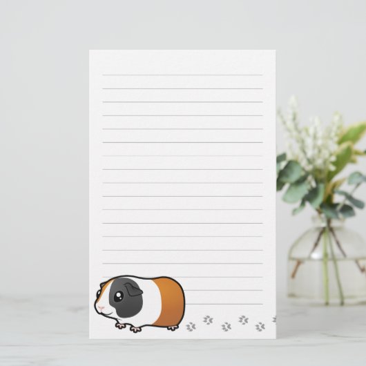 Cartoon Guinee Pig (glad haar) Briefpapier (Staand voorkant)
