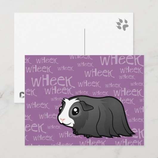 Cartoon Guinee Pig (lang haar) Briefkaart (Voorkant / Achterkant)