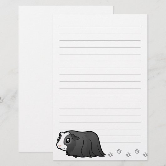 Cartoon Guinee Pig (lang haar) Briefpapier (Voorkant / Achterkant)