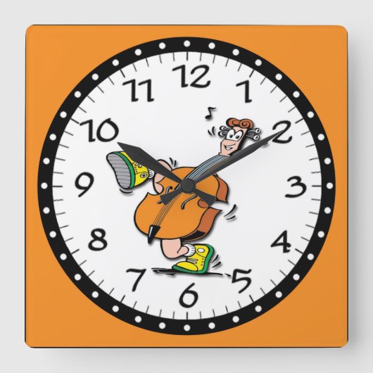 Cartoon Guitar Man Vierkante Klok (Voorkant)