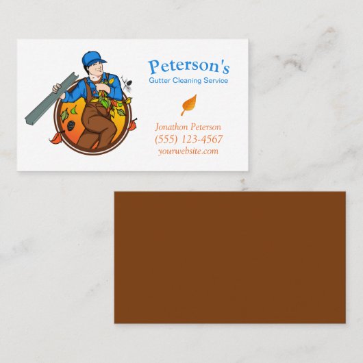Cartoon Gutter Cleaning Service Guy Visitekaartje (Voorkant / Achterkant)