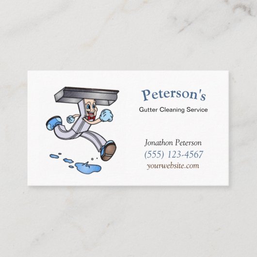 Cartoon Gutter Cleaning Service Guy Visitekaartje (Voorkant)