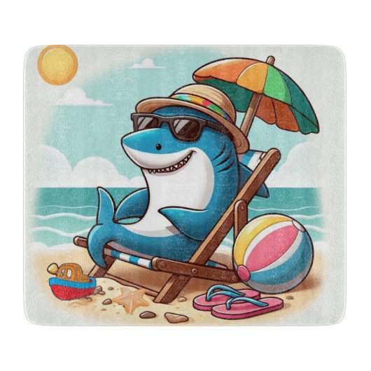 Cartoon haai op het strand snijplank (Voorkant)