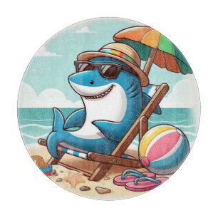 Cartoon haai op het strand snijplank