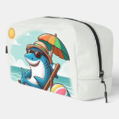 Cartoon haai op het strand toilettasje (Rechterhoek)
