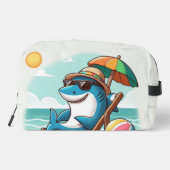 Cartoon haai op het strand toilettasje (Achterkant)