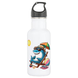 Cartoon haai op het strand waterfles