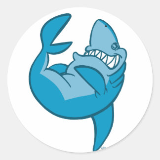 Cartoon haai rollende terug lachende Sticker