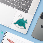Cartoon Haai Sticker (Laptop met iPhone)