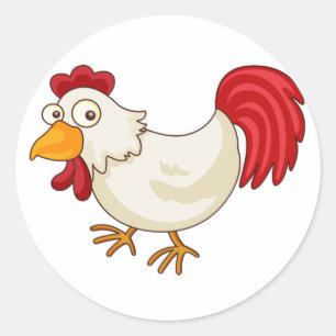 Cartoon Haan Witte Kip Ronde Sticker