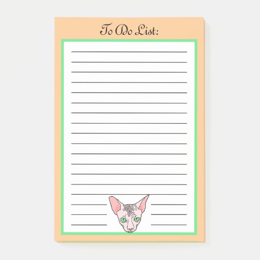 Cartoon Hairless Cat Face to Do Lijst Post-it® Notes (Voorkant)