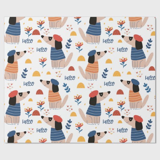 Cartoon Hallo hond naadloos verpakt papier (Vlak)