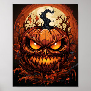 Cartoon Halloween Enge Pompoen Met Een Spooky Eyes Poster