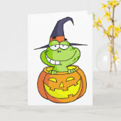 Cartoon Halloween Frog Kaart (Gele Bloem)