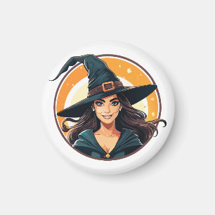 Cartoon halloween heks portret magneet