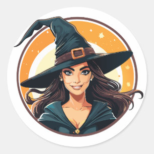 Cartoon halloween heks portret ronde sticker