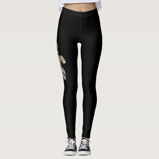 Cartoon Halloween Mummy Illustratie op zwart Leggings (Voorkant)