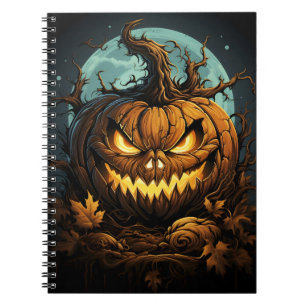 Cartoon Halloween Oranje pompoen met griezelige og Notitieboek