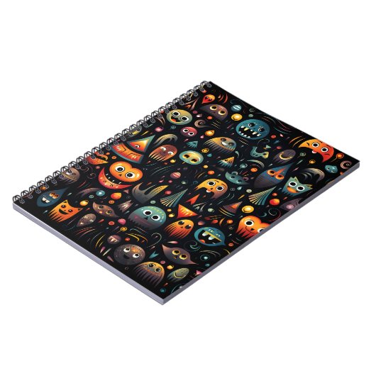 Cartoon Halloween Pattern Cool Monsters en Geesten Notitieboek (Linkerzijde)