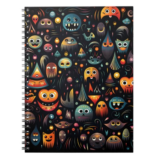 Cartoon Halloween Pattern Cool Monsters en Geesten Notitieboek (Voorkant)
