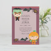 cartoon halloween trouwuitnodigingen kaart (Staand voorkant)