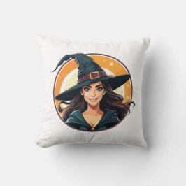 Cartoon halloween witch portrait kussen