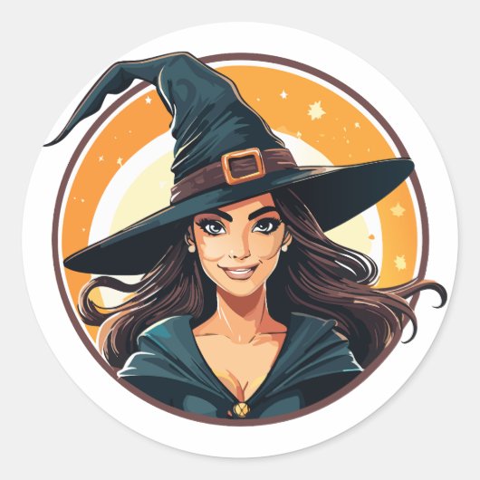 Cartoon halloween witch portrait ronde sticker (Voorkant)