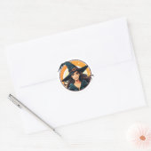 Cartoon halloween witch portrait ronde sticker (Envelop)