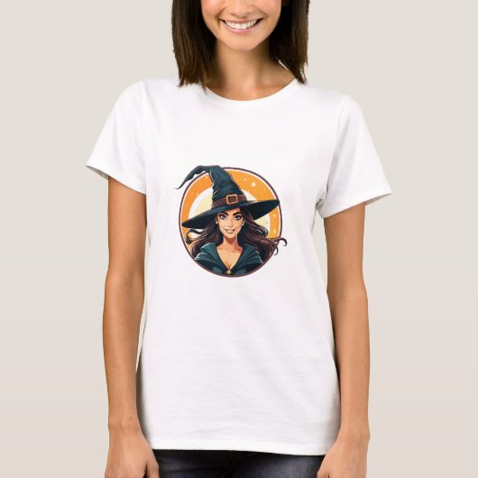Cartoon halloween witch portrait t-shirt (Voorkant)