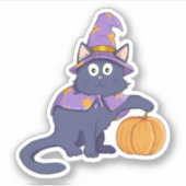 Cartoon Halloween Wizard Cat Sticker (Voorkant)
