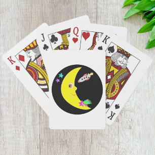 Cartoon Halve Maan en Ruimteraket Pokerkaarten