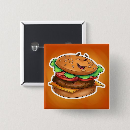 cartoon hamburger Square Button (Voorkant /achterkant)