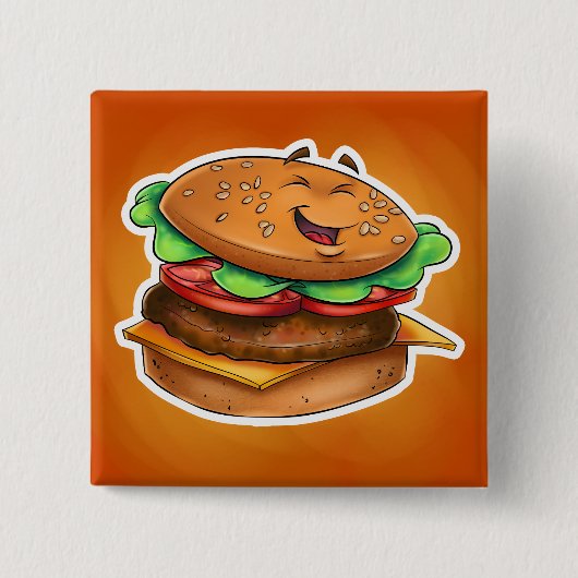 cartoon hamburger Square Button (Voorkant)