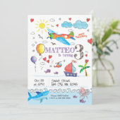 Cartoon Hand Draw Doodle Birthday Invitation Kaart (Staand voorkant)