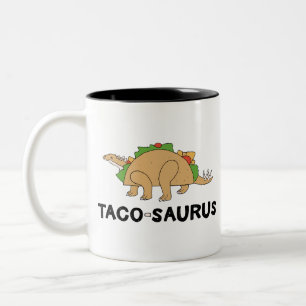 Cartoon Hand Drawn Taco Dinosaur Tacosaurus Rex Tweekleurige Koffiemok