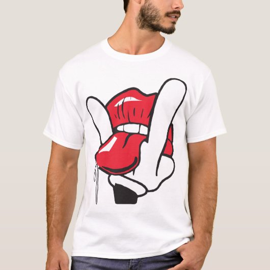 Cartoon hand tongue lips Swag Funny Cool C T-shirt (Voorkant)