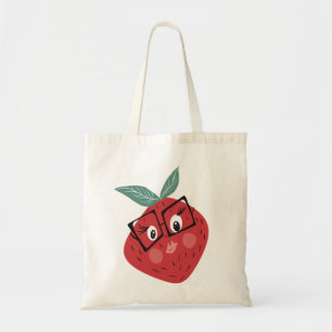 Cartoon handgeschreven bibliotheek met aardbeien v tote bag