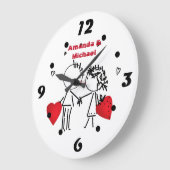 Cartoon handgetekend meisje houdt van Valentijnse  Grote Klok (Hoek)