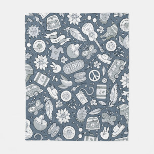 Cartoon handgetekende hippie doedels naadloos patr fleece deken