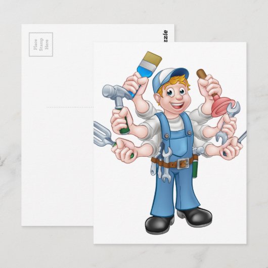 Cartoon Handyman Briefkaart (Voorkant / Achterkant)