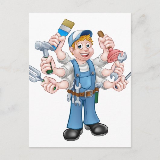 Cartoon Handyman Briefkaart (Voorkant)