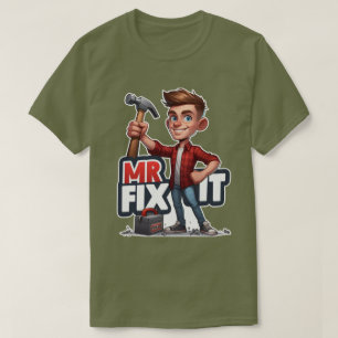 Cartoon Handyman Character Holding Hammer T-shirt
