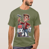 Cartoon Handyman Character Holding Hammer T-shirt (Voorkant)