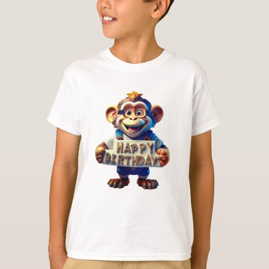 Cartoon Happy Birthday Een leuke apenillustratie T-shirt (Voorkant)