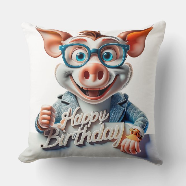 Cartoon Happy Birthday Illustration Een schattig v Kussen (Voorkant)