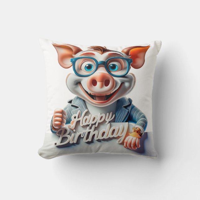 Cartoon Happy Birthday Illustration Een schattig v Kussen (Voorkant)